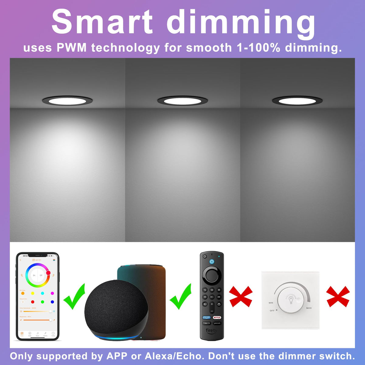 Black Smart Recessed Lighting 6 Inch RGBCW Color Changing 16W LED Downlight with Junction Box (Black)