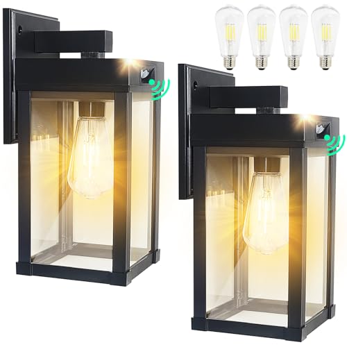 Solar Wall Lights Outdoor Waterproof with 3 Lighting Modes & Motion Sensor (Black 2 Pack)