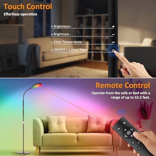 Floor Lamp Adjustable Height Floor Lamps for Living Room Bedroom (Black RGB / RGB)