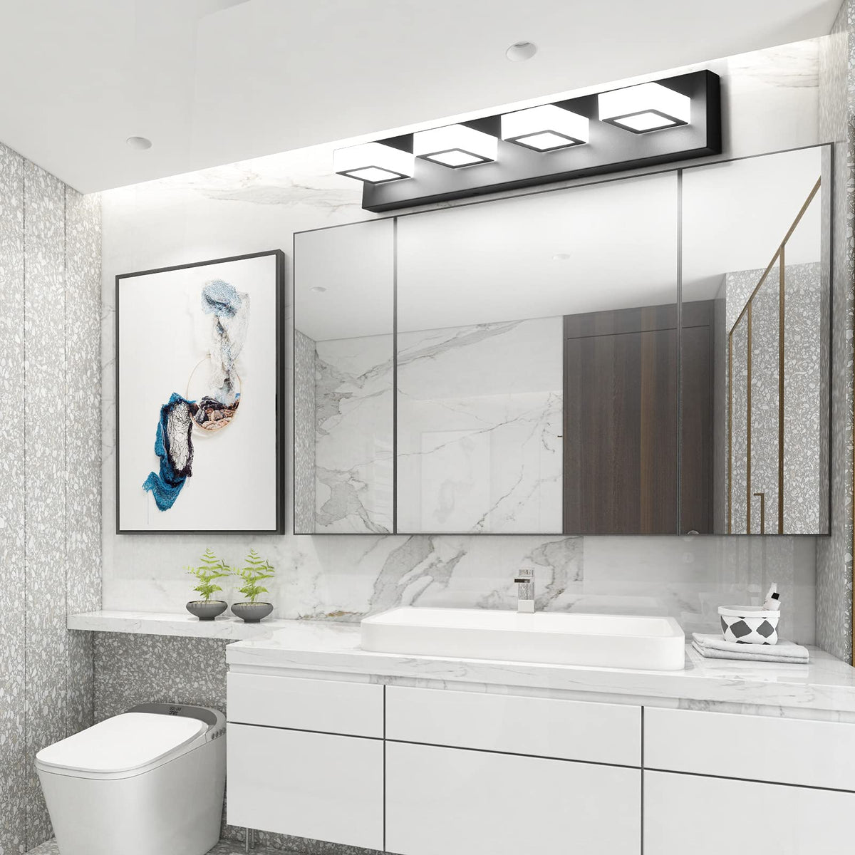 Modern LED Black Vanity Lights 4 Lights Acrylic Bathroom Vanity Lighting Fixtures Modern Matte Black Bathroom Vanity Lights (Black-Natural light / 26 inch)