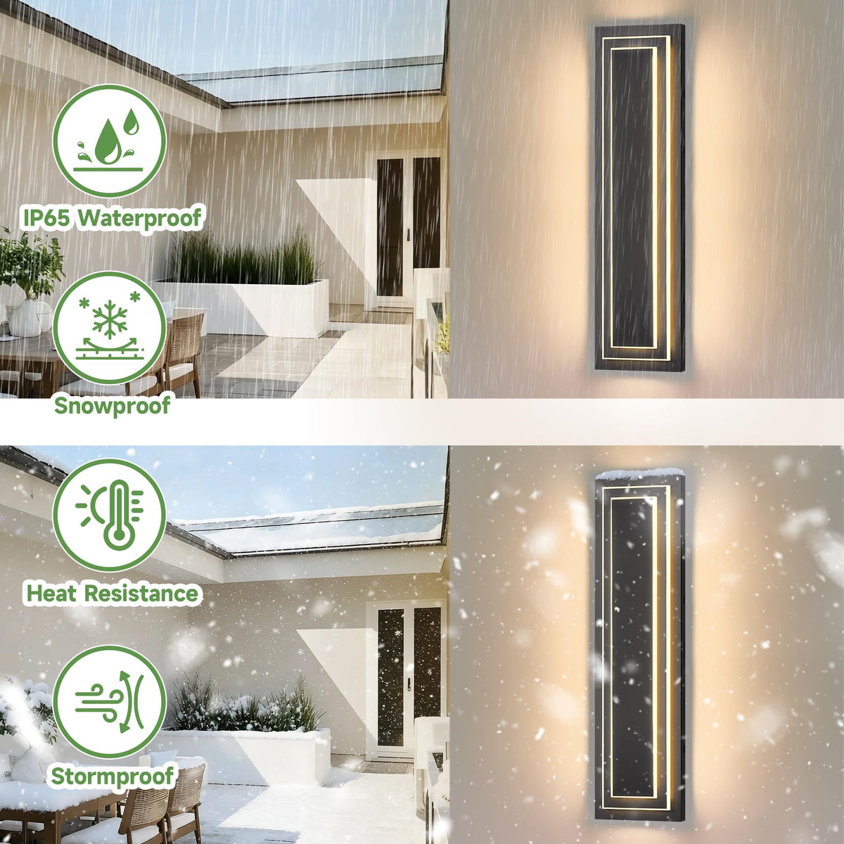 23.6 in Outdoor Wall Light Fixture (Black-2-Tier Modern Design / 23.6 Inches（60 cm）)