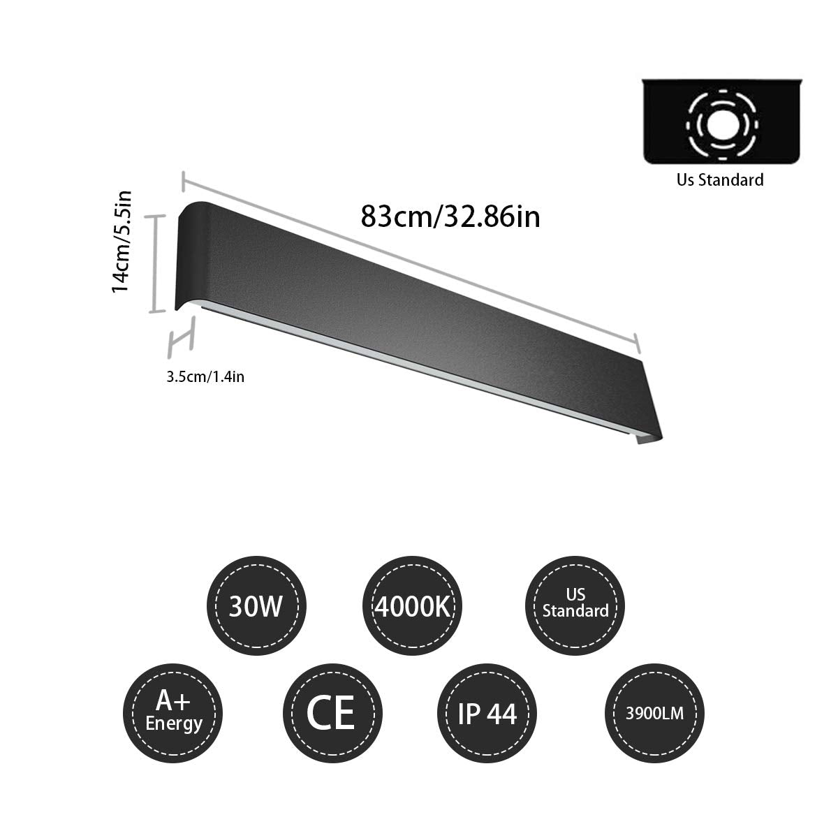Modern Black Bathroom Vanity Light 32.6inch Vanity Light for Bathroom 30W Up and Down Indoor Wall Lighting Fixtures Natural White 4000K (Black-Natural White / 32.6 inch)