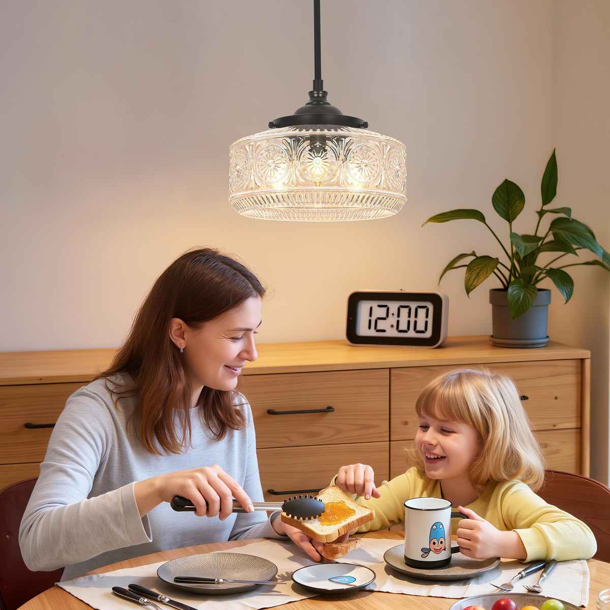 Black 3 Light Pendant Lights Kitchen Island Adjustable Hanging Sink Light (Black+Clear Glass / 11.8in)