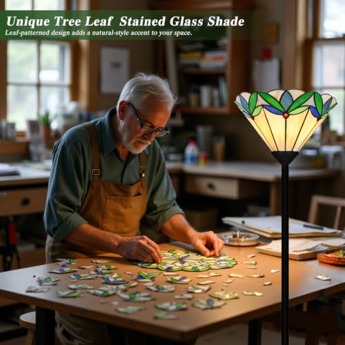 Stained Glass Floor Lamp with Tree Leaf Pattern