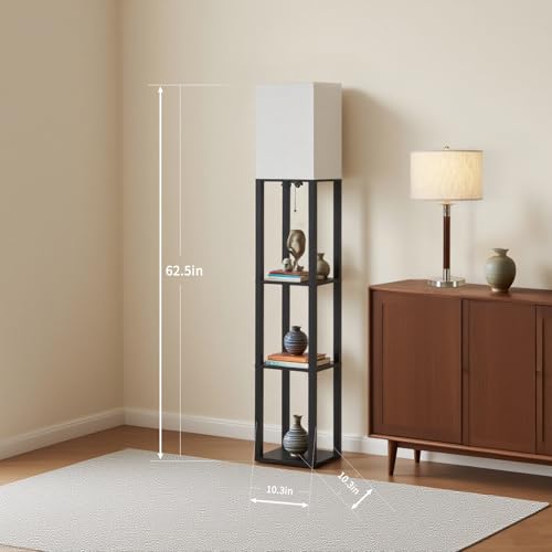 Floor Lamp with Shelves (Black(White Shade))