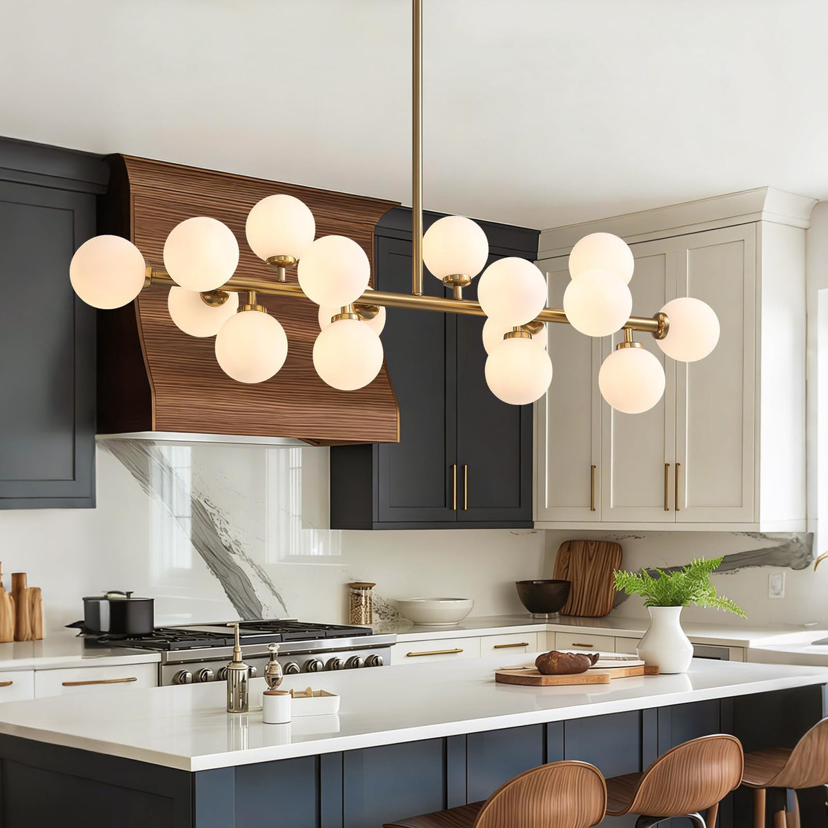 Mid Century Modern Chandelier Over Table (Gold-16 LIGHT / L39.4" x W10.6" (16 Lights))