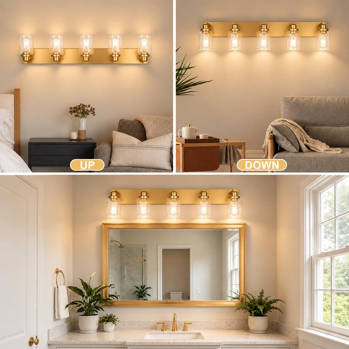 Gold 5 Light Seeded Glass Bathroom Vanity Light (Gold / 5-Light)