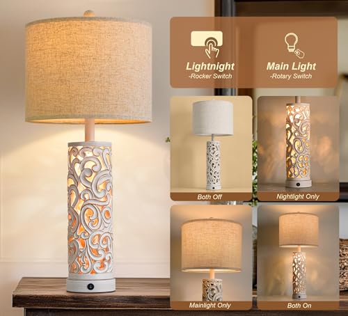 Bedside Table Lamps Set of 2 with Night Light & Top Light