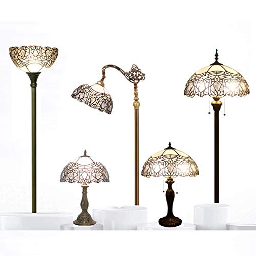 Tiffany Floor Lamp White Crystal Stained Glass Torchiere Light