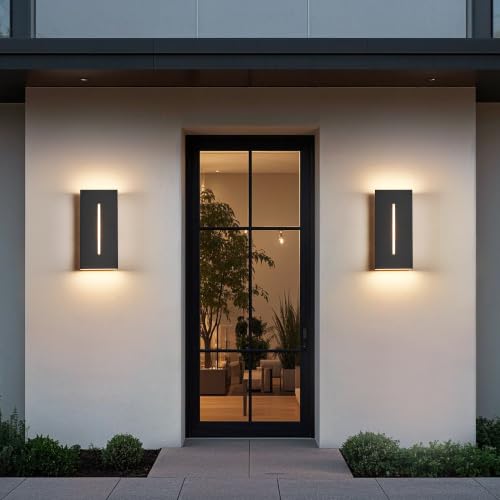 12 Inch Modern Outdoor Wall Sconce (12"H 24W Textured Black)