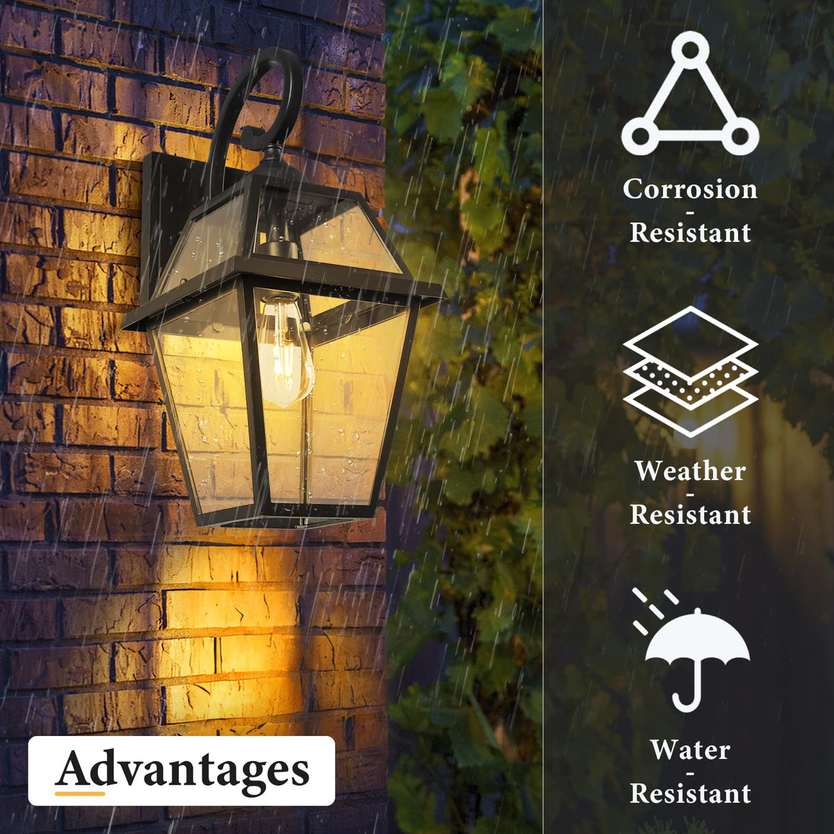 Colonial Outdoor Wall Lantern (03Black / Large)