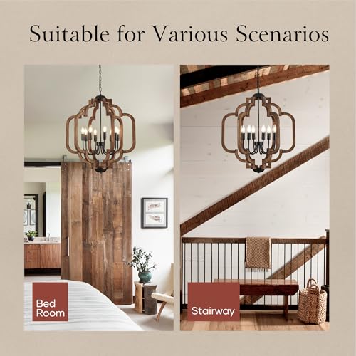 24.6" Farmhouse Vintage Chandelier 8 (Textured-Brown / D24" x H31" 8-Light)