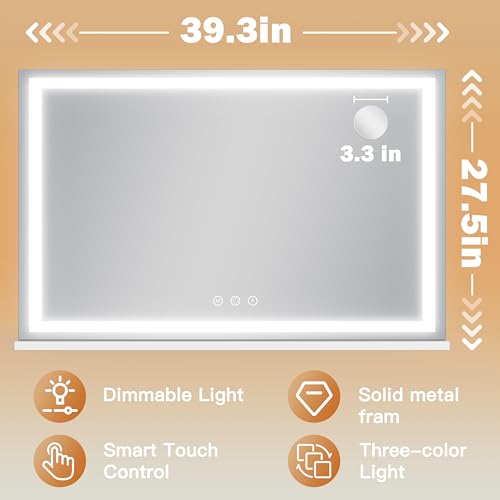 39" x 28" Extra Large Vanity Mirror with Lights (White / 39"L x 28"W)