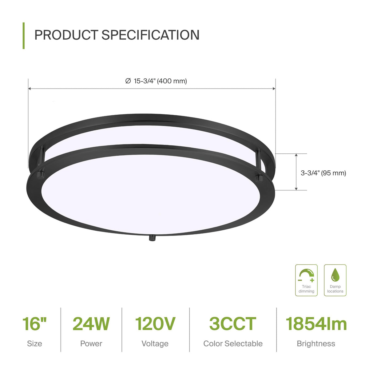 LED 16" Round Flush Mount Lighting (Oil-Rubbed Bronze)