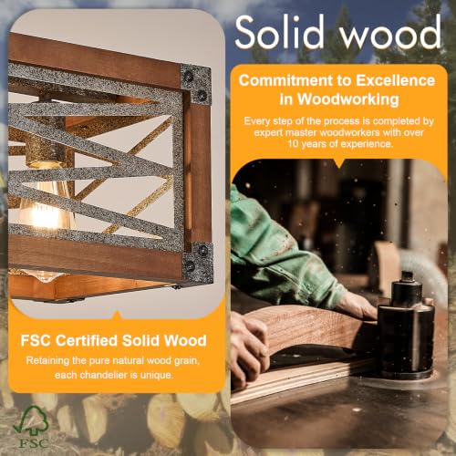 Farmhouse Kitchen Island Lighting 6 Lights Wood Rectangle Chandelier (6 Light Cross)