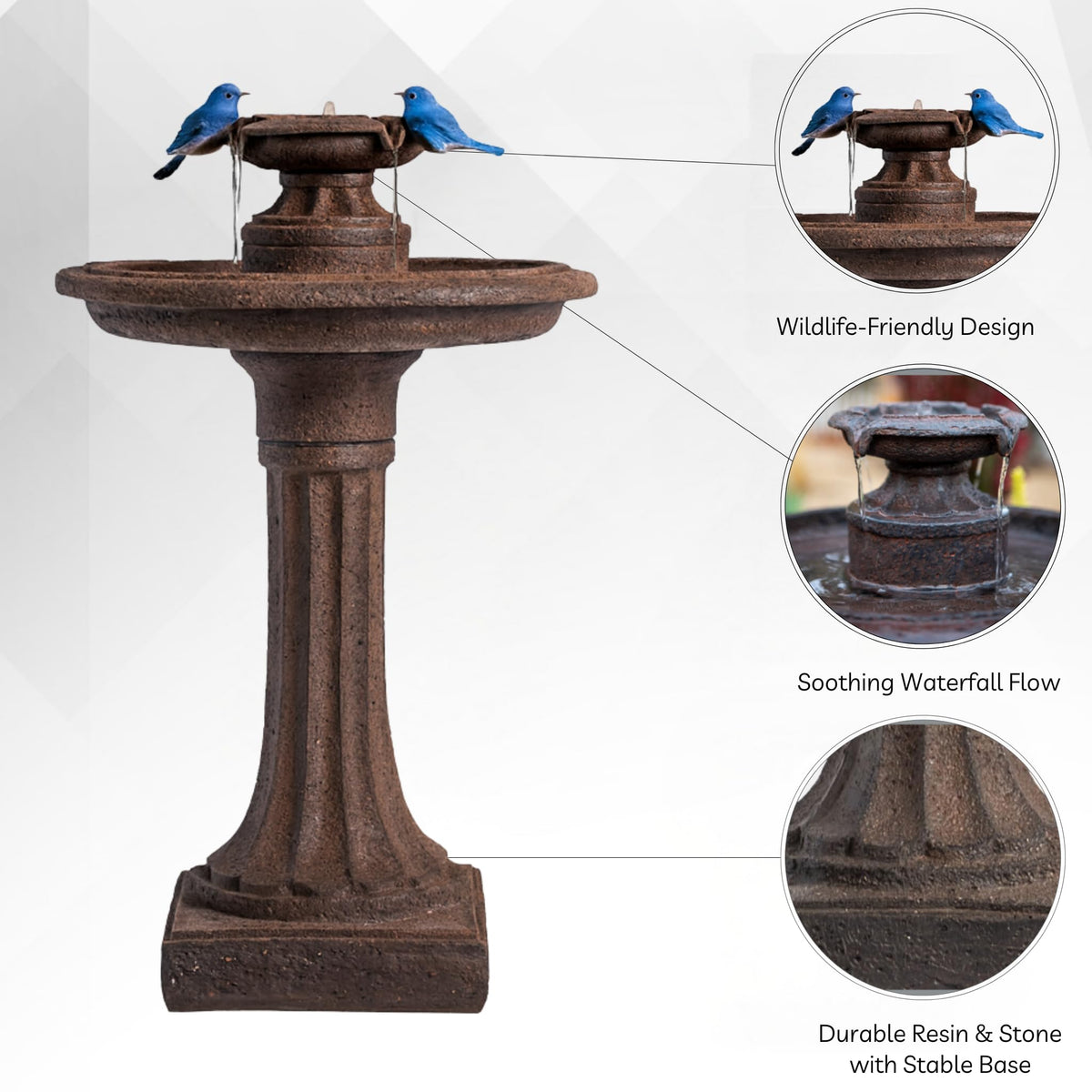 28" Outdoor Bird Bath Fountain (Brown Fountain / 28" Height)