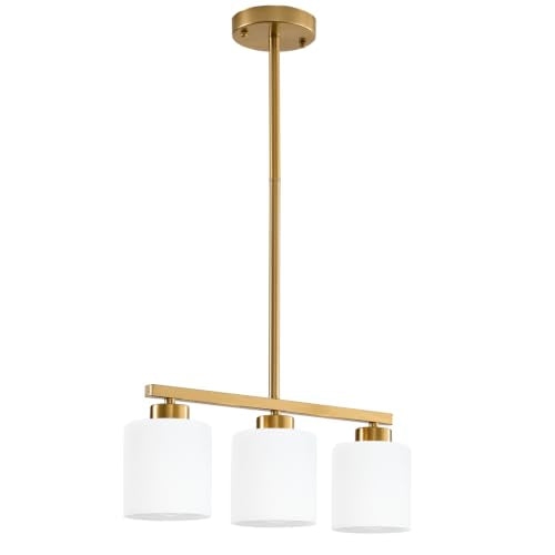 3 Light Brushed Gold Kitchen Island Lighting (Gold & Milky White Glass / 3 Light)