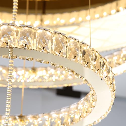 48 inch Large Size Glam Chandelier Crystal Ceiling Light for Living Room Chandeliers Lighting Fixtures with Remote Dimmable LED Light (48 inch / Silver)