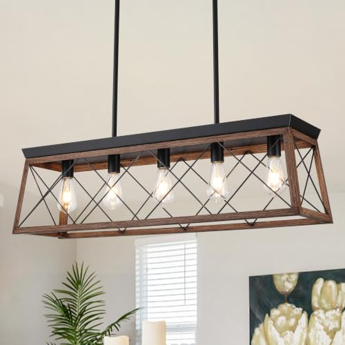 37.8Inches Farmhouse Rectangular Chandelier Rustic (37.8InchesWood)