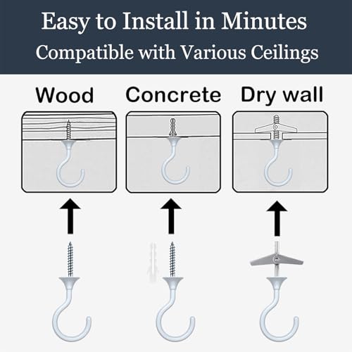 Heavy Duty Ceiling Hooks for Hanging Plants 2 Pack (White)