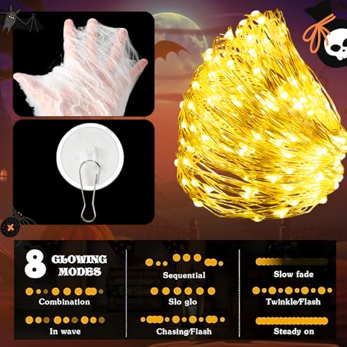 Halloween Spider Web Decorations for Indoor Outdoor Yard Decor (Warm Light)