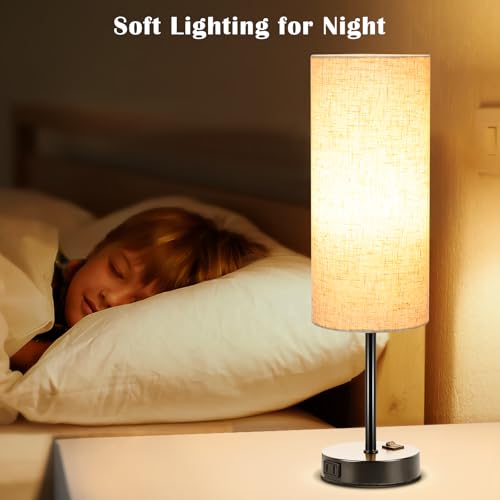Table Lamp for Bedroom 2 Pack (Flaxen Fabric Shade Black Base / 18inch)