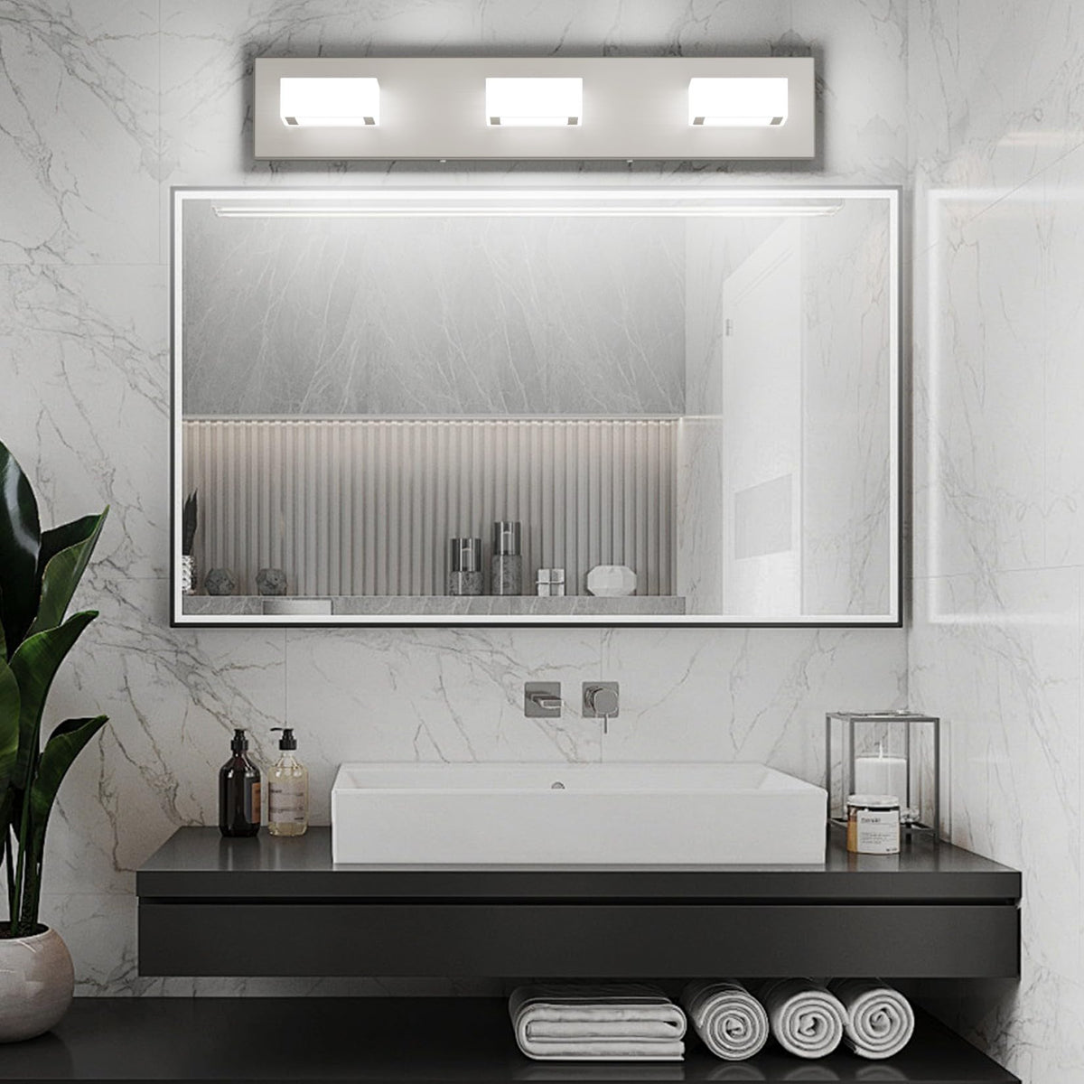 Brushed Nickel Bathroom Vanity Lights 24inch Metal Acrylic LED Modern Bathroom Wall Lighting Fixtures Brushed Nickel (Brushed Nickel / 24 inch)