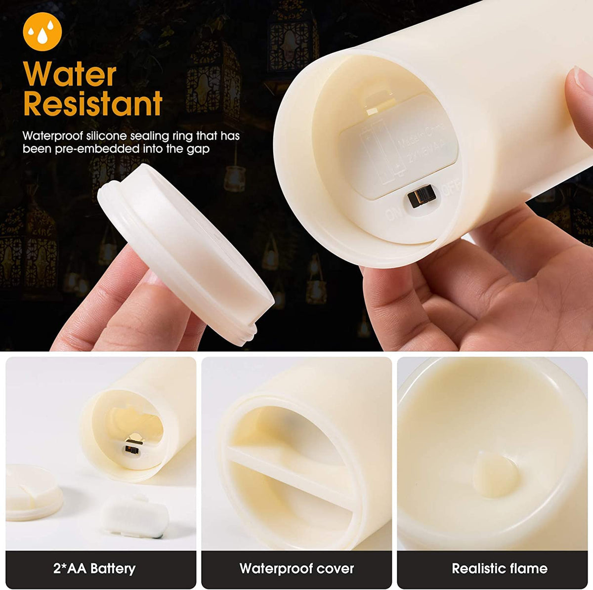 Waterproof LED Flameless Candles Battery Operated - 12 Pack, Ivory