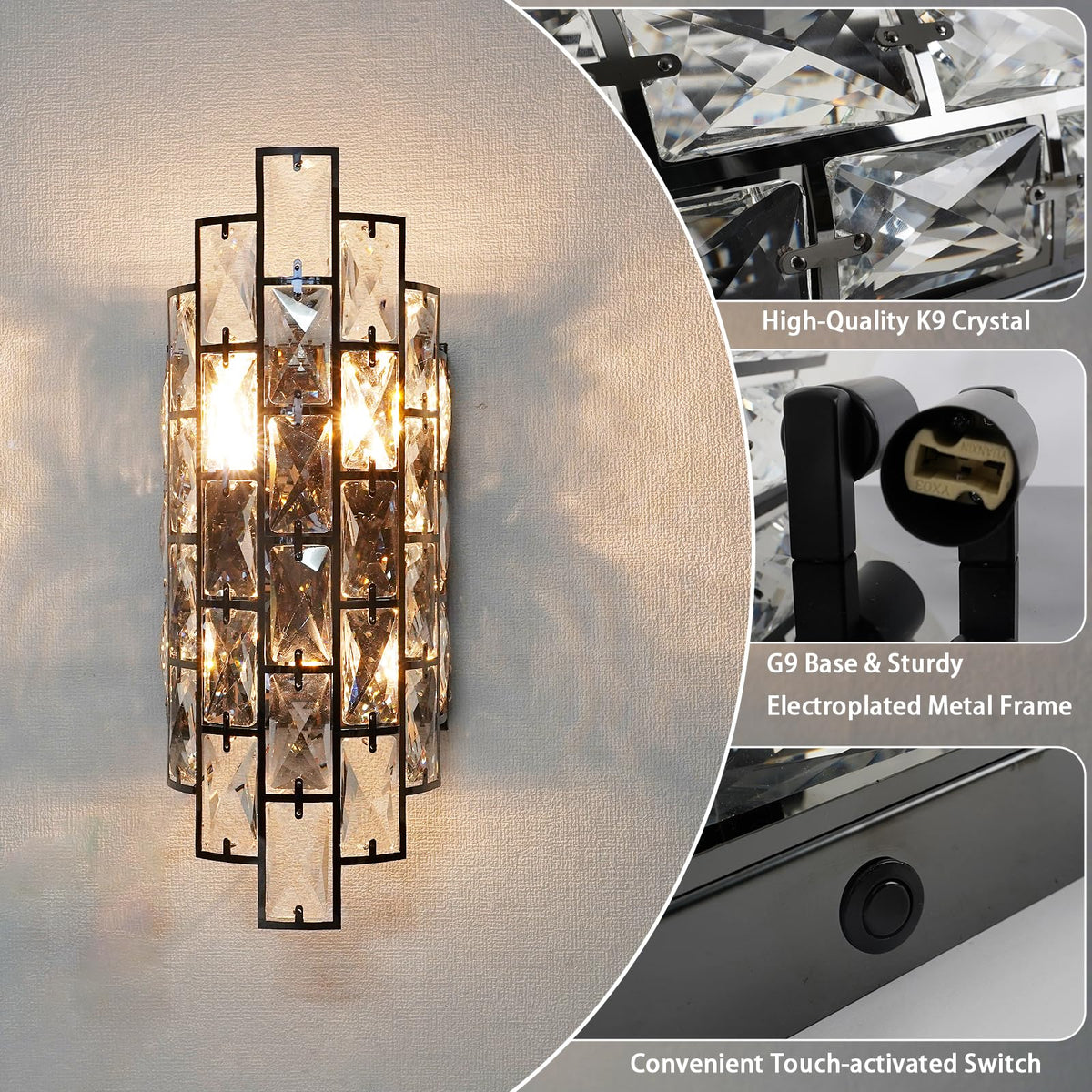 Black Crystal Wall Sconce (Black 1Pack)