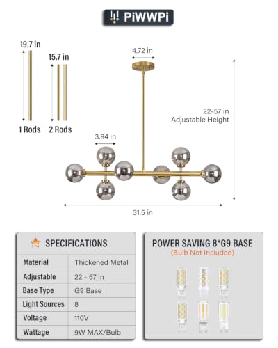 Modern Linear Chandeliers for Dining Room (Gold (with Somke Grey Lampshade) / 31.5 Inch)