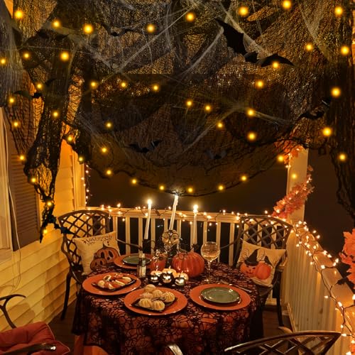 Halloween Spider Web Decorations for Indoor Outdoor Yard Decor (Warm Light)