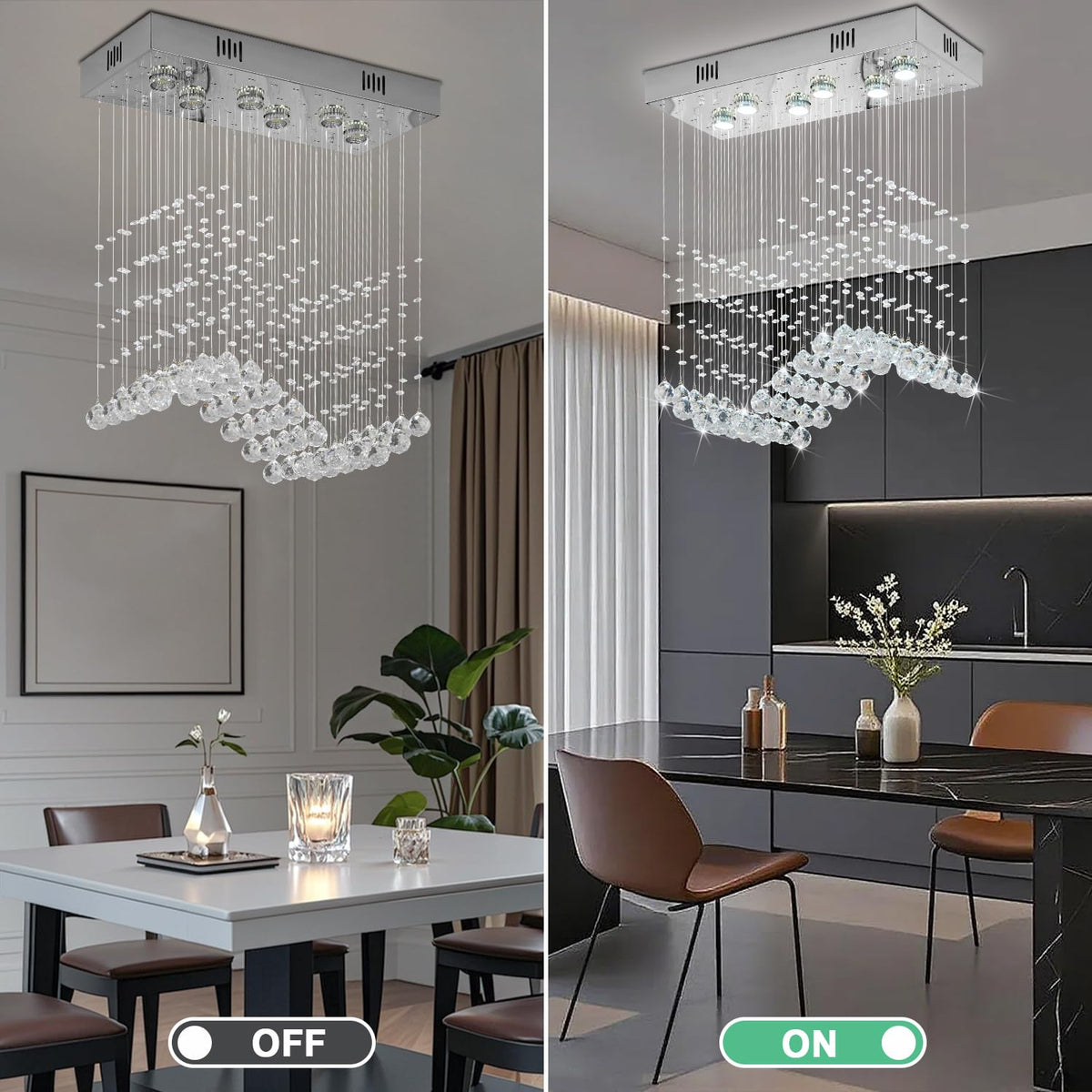 Modern Wave Chandelier (01-Silver-L23.6" x W9.8" x H27.56")