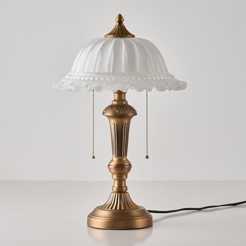Glass Shade Table Lamp Vintage Metal Desk Lamp 2 Lights Table Light with Plug Switch for Bedroom Living Room Home Office
