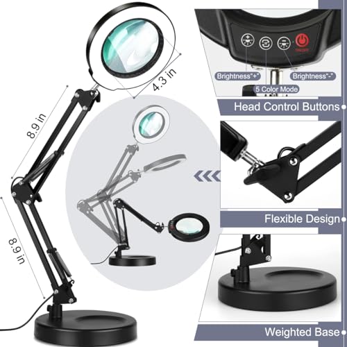 12X Magnifying Glass with Light (Black / 12X 17.8inch Base & Clamp)