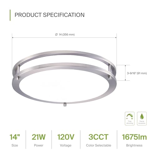 LED 14" Round Flush Mount Lighting (Brushed Nickel)
