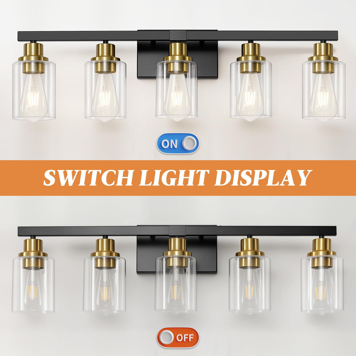 5 Light Black and Gold Bathroom Vanity Light (Black & Gold / 5-light)