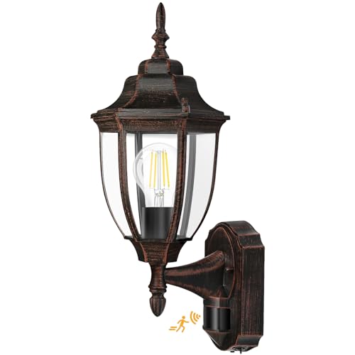 Motion Sensor Outdoor Wall Lights Porch Lamp (Antique Black and Bronze Trim / 1 Pack)