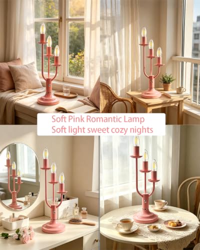 Pink Candelabra Table Lamp Dimmable Warmwhite 3 Bulbs Included (04-Pink 3-Light Candelabra)