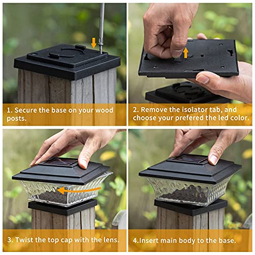 Solar Cap Lights Outdoor LED Lighting Deck Fence Two Light Modes Warm White (Black / 6pk)