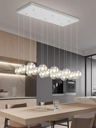 Glass Chandelier LED Modern Silver Pendant Light Globe Ceiling Light H157 Glass Ball Chandeliers for Staircase Living Room Hotel Hallway Foyer Entryway (Silver-Clear / Rectangle 16-Light)
