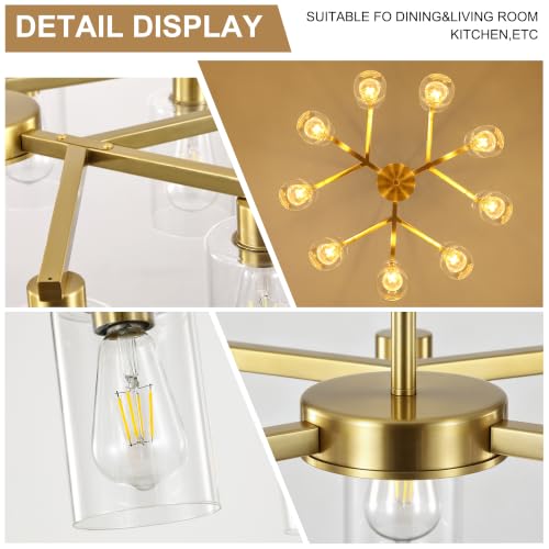 9 Light Gold Chandelier (Gold / 9-Lights/D29.5 '')