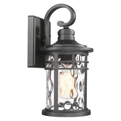 Outdoor Porch Lights Wall Mount Sconces with Water Ripple Glass Outdoor Lighting Waterproof Exterior Lantern for House Front Porch Patio Garage Doorway Garden (1 Pack-Water Ripple Glass / Medium)