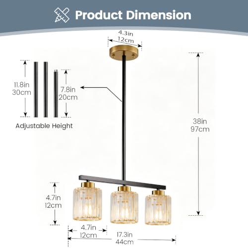 3 Light Kitchen Island Lighting (Black Gold & Strip Clear Glass / 3 Light)