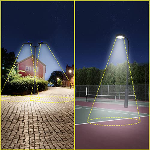 Double Bullhorn Bracket LED Parking Lot Light 180 Degree Mounting Bracket Round Pole Double L Mounts Tenons for 2 Pack Dusk to Dawn Outdoor LED Shoebox Area Light Street Lighting Stadium fixture (Bullhorn Bracket-1 Pack-Pole Mount)