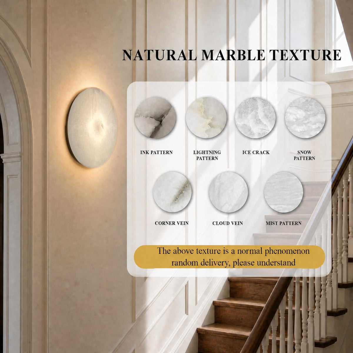 7.87 Inches 2PCS Round Alabaster Wall Sconce Marble Light Hardwired Wall Sconce for Bedroom Marble Stone Light Decor for Wall Lamp Natural Stone Material Wall Lamp for Stairs (7.87"-2PCS)
