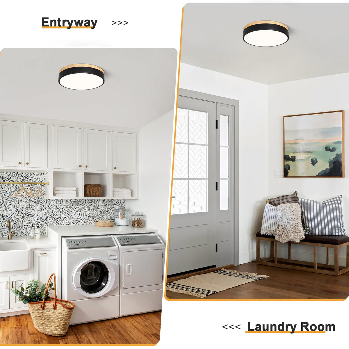 Dimmable LED Wood Black Round Flush Mount Ceiling Light 11.81 Inch (Black- Dimmable / 11.81 Inch)