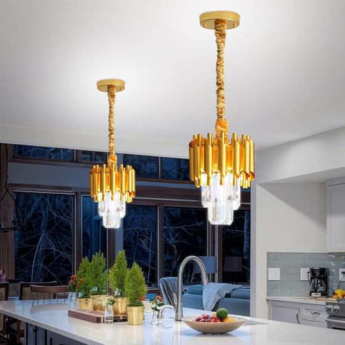 Modern Gold Crystal Chandelier 2 (D7.4"XH10.2" Gold)