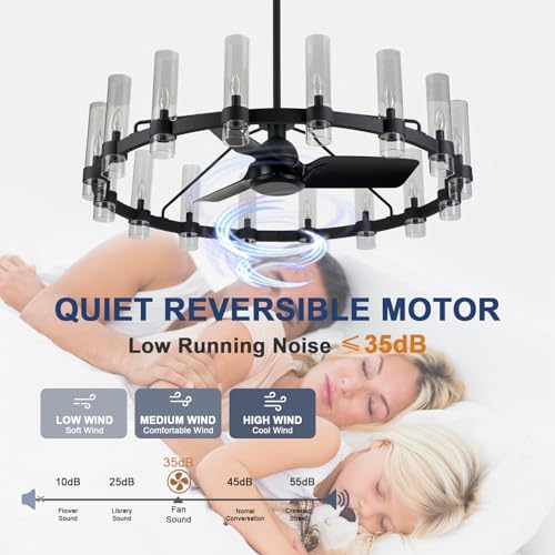 Black Ceiling Fans with 16 Lights Wagon Wheel Chandelier (Black 48"16light)