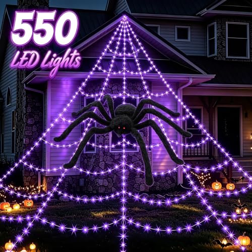 Halloween Spider Web Outdoor Decorations (Purple / with giant spider)