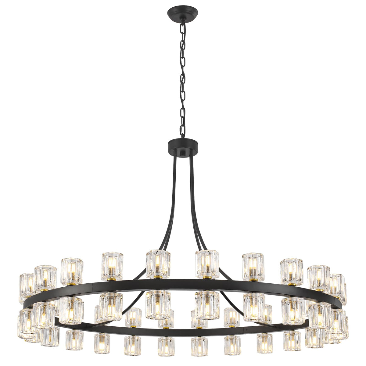 48'' Crystal Wagon Wheel Chandelier with Glass Shade for Living Room (48-Lights)